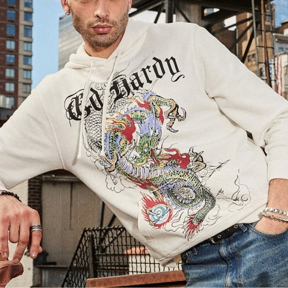 ED HARDY JAPAN DRAGON IVORY PULLOVER HOODIE SIZE XXL - Picture 5 of 15